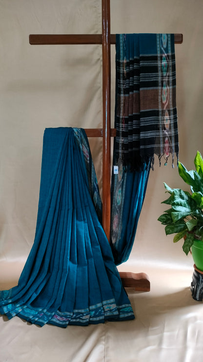 Neelanjana - Blue Dhonekhali Handloom Cotton Saree with Ikat-style Border