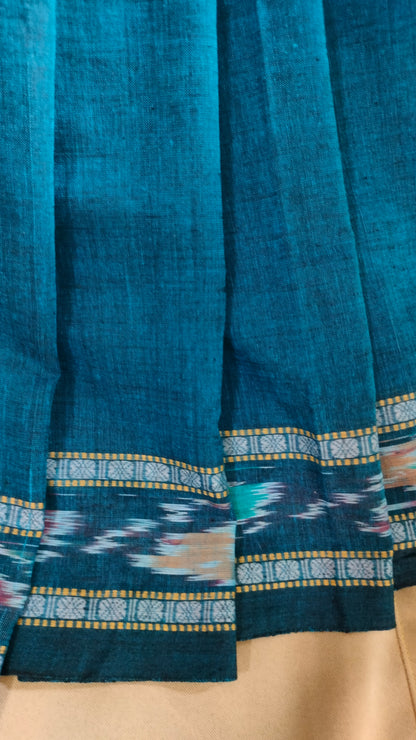 Neelanjana - Blue Dhonekhali Handloom Cotton Saree with Ikat-style Border