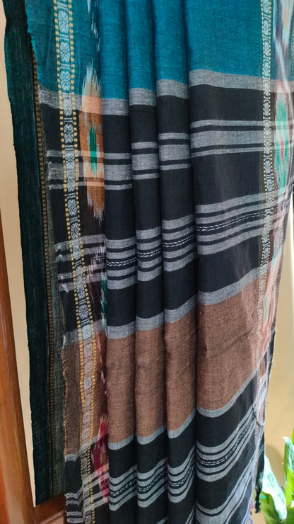 Neelanjana - Blue Dhonekhali Handloom Cotton Saree with Ikat-style Border