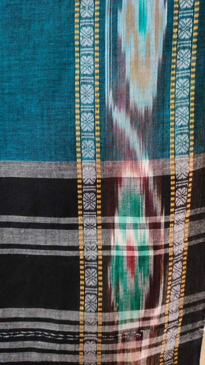 Neelanjana - Blue Dhonekhali Handloom Cotton Saree with Ikat-style Border