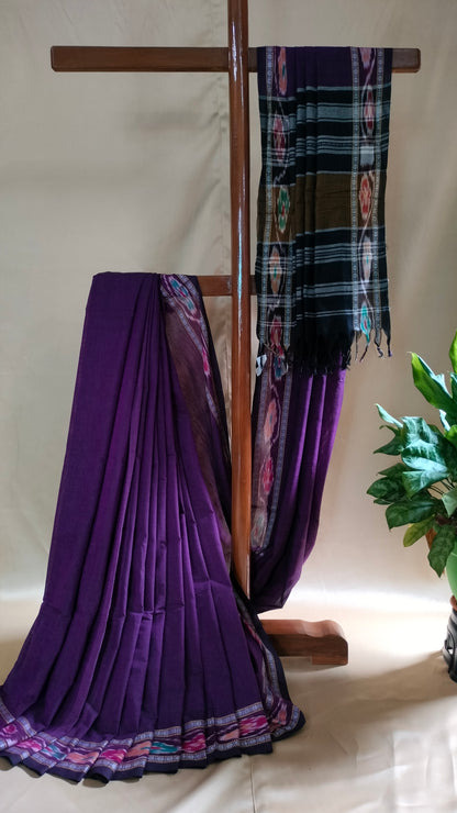 Jamini - Purple Dhonekhali Handloom Cotton Saree with Ikat-style Border