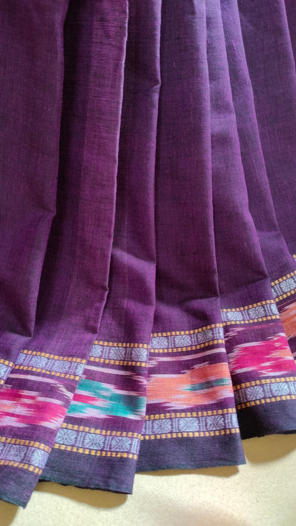 Jamini - Purple Dhonekhali Handloom Cotton Saree with Ikat-style Border