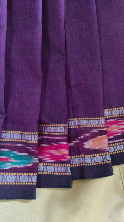 Jamini - Purple Dhonekhali Handloom Cotton Saree with Ikat-style Border