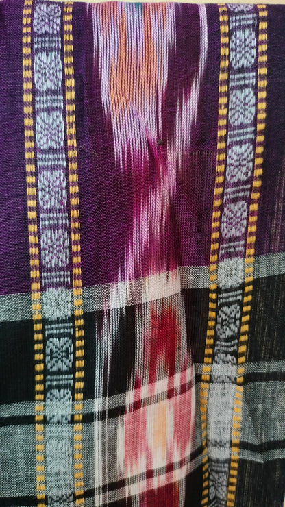 Jamini - Purple Dhonekhali Handloom Cotton Saree with Ikat-style Border