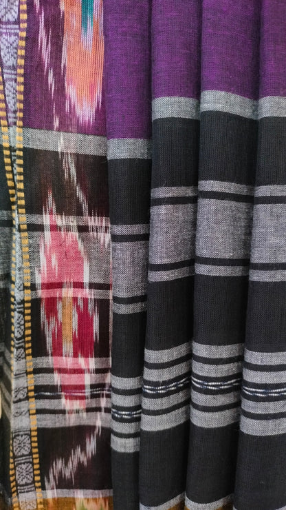 Jamini - Purple Dhonekhali Handloom Cotton Saree with Ikat-style Border