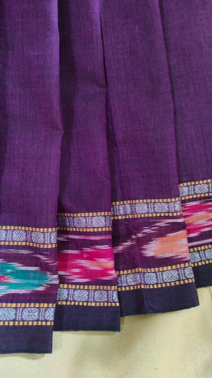 Jamini - Purple Dhonekhali Handloom Cotton Saree with Ikat-style Border