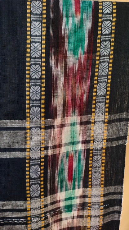 Neeloborno - Navy Blue Dhonekhali Handloom Cotton Saree with Ikat-style Border