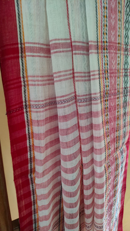 Rangrekha - Off-white Dhonekhali Handwoven Cotton Saree with multi-coloured Woven Strips