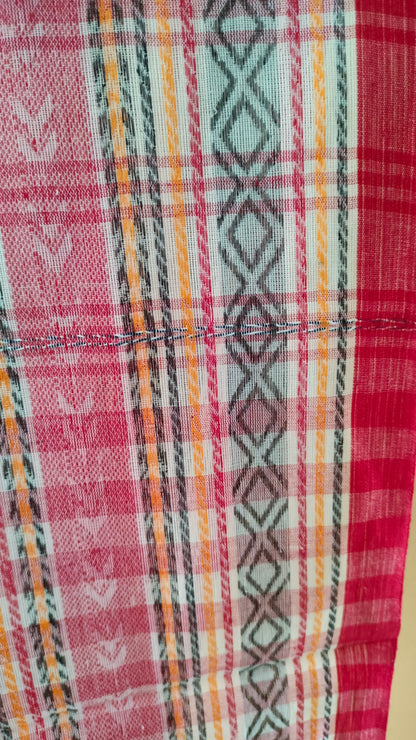 Rangrekha - Off-white Dhonekhali Handwoven Cotton Saree with multi-coloured Woven Strips