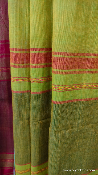 Shobuj Aalo – Green Dhonekhali Handloom Cotton Saree