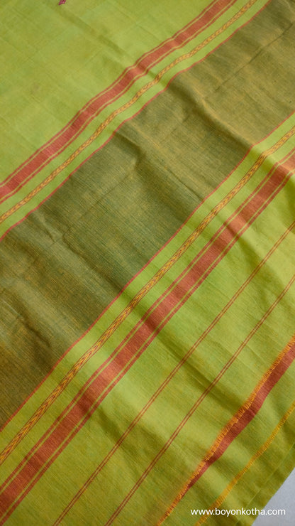 Shobuj Aalo – Green Dhonekhali Handloom Cotton Saree
