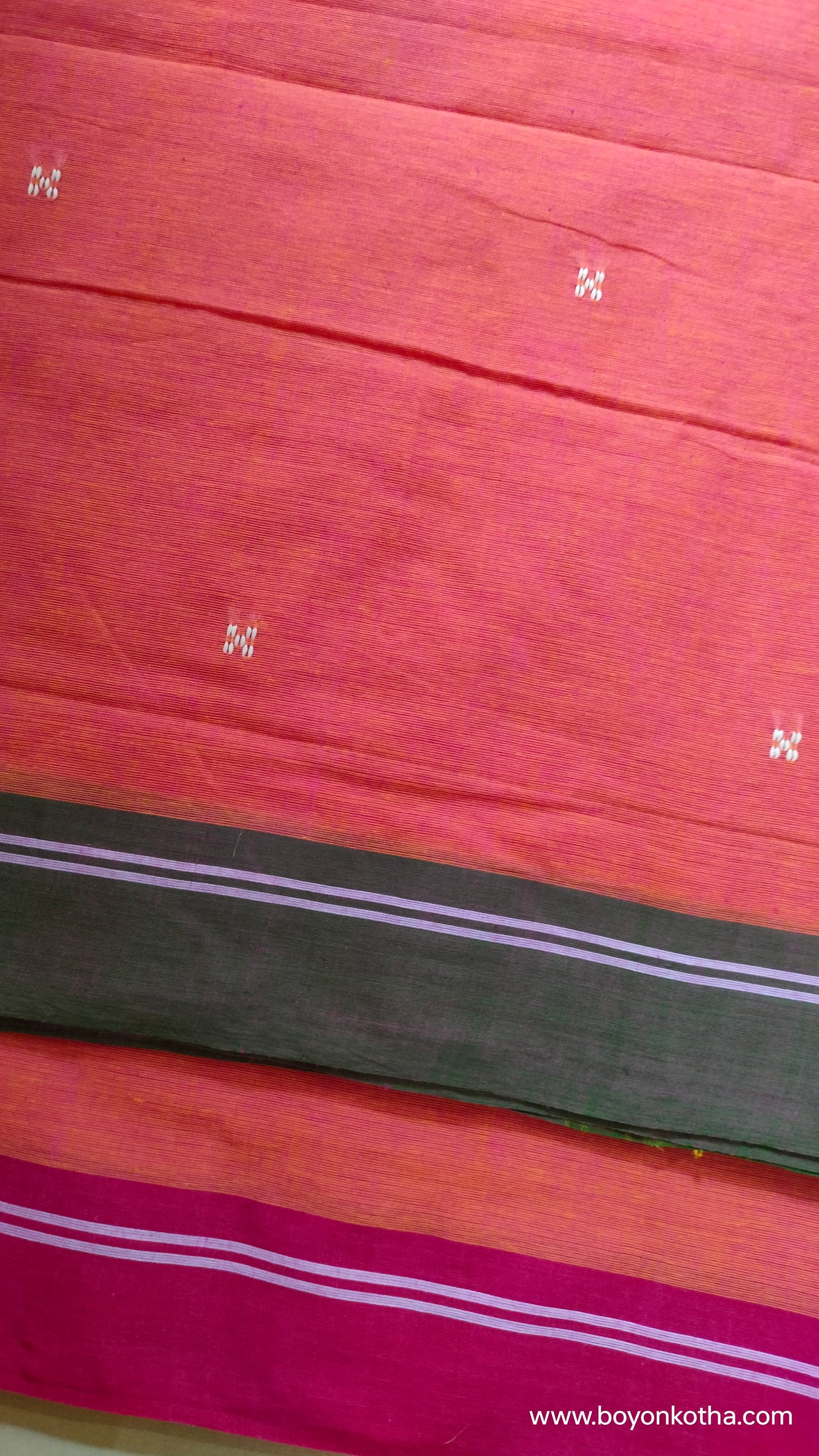 Sunset Whispers – Peach Dhonekhali Handloom Cotton Saree