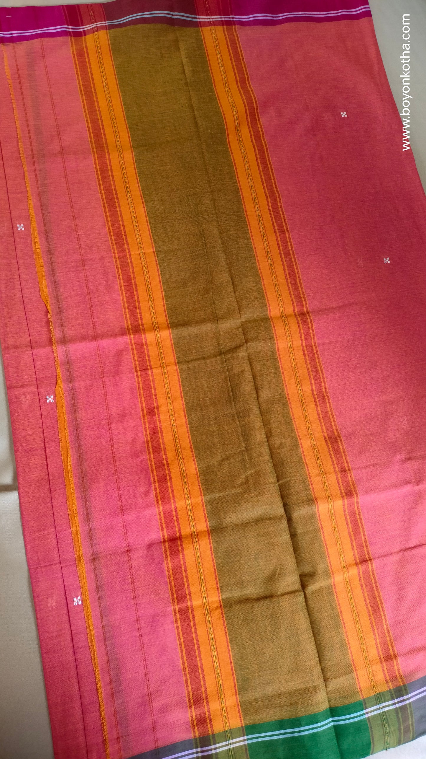 Sunset Whispers – Peach Dhonekhali Handloom Cotton Saree
