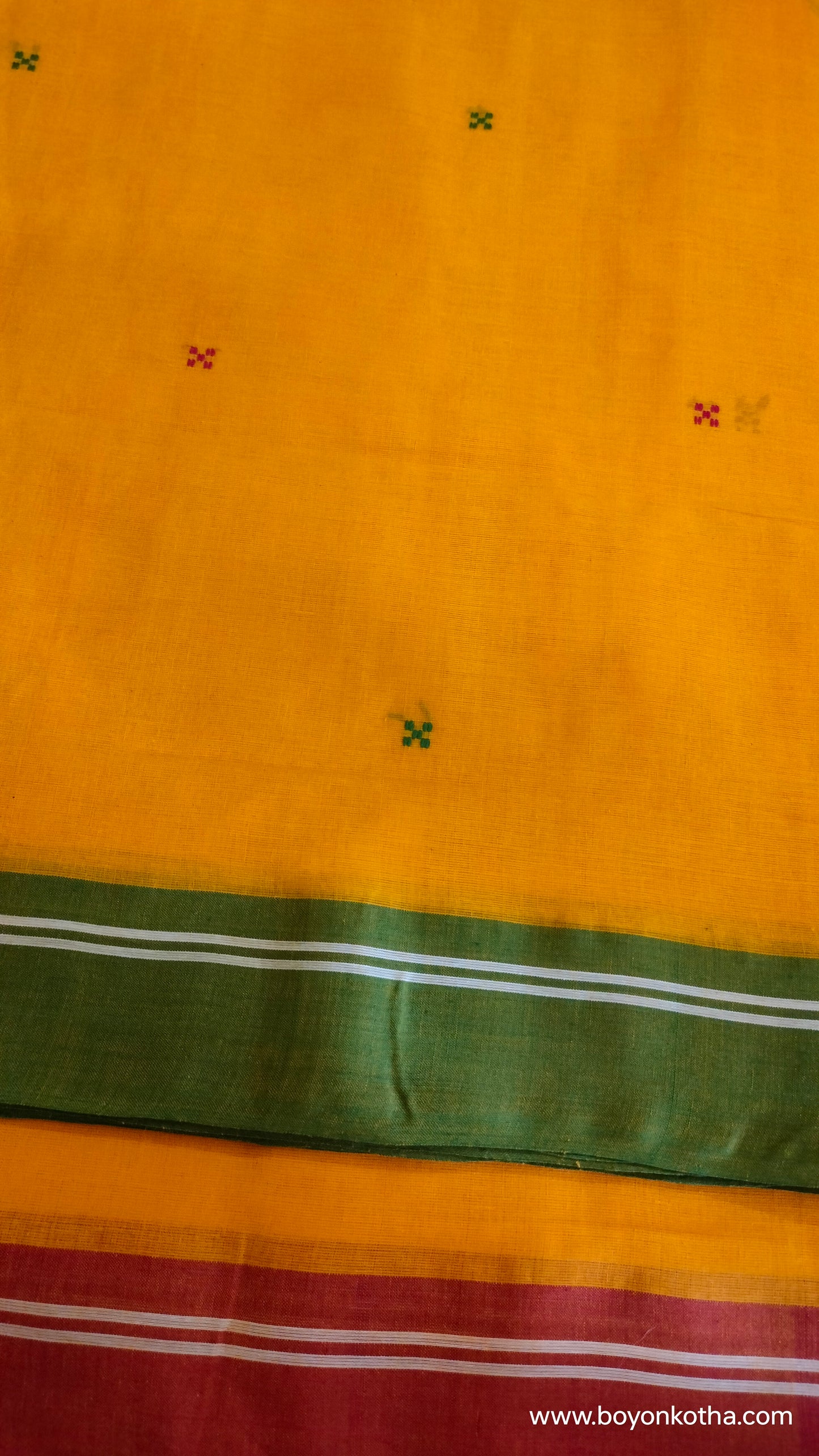 Golden Threads – Yellow Dhonekhali Handloom Cotton Saree