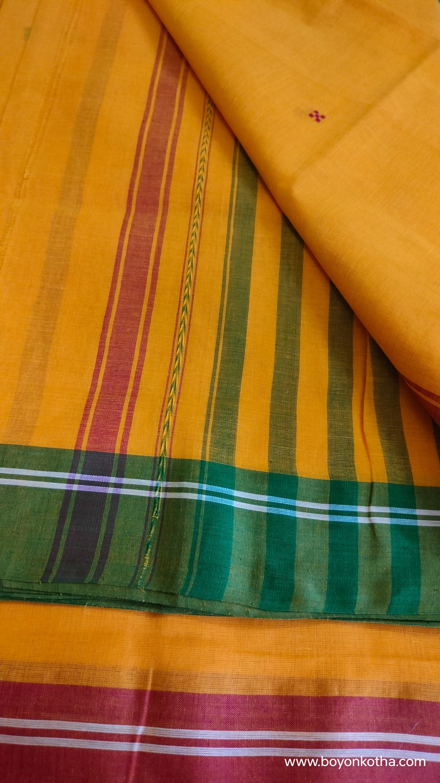 Golden Threads – Yellow Dhonekhali Handloom Cotton Saree