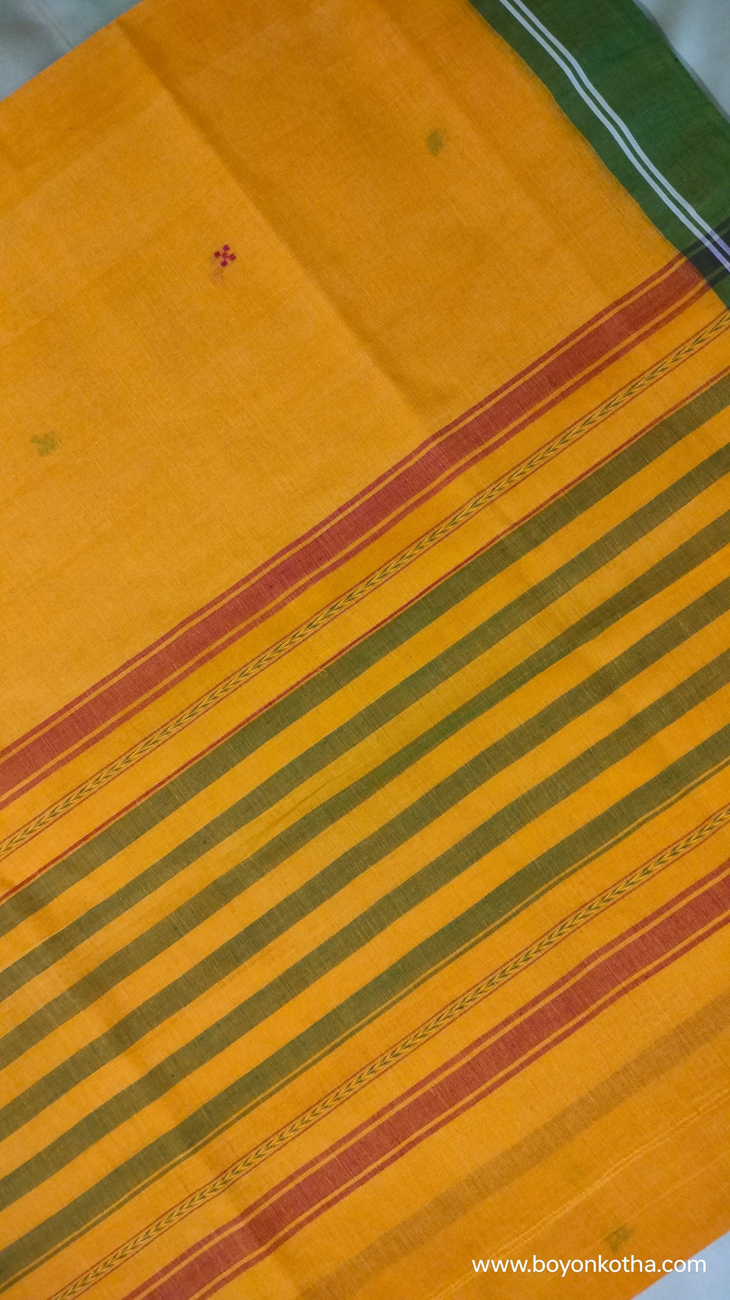 Golden Threads – Yellow Dhonekhali Handloom Cotton Saree