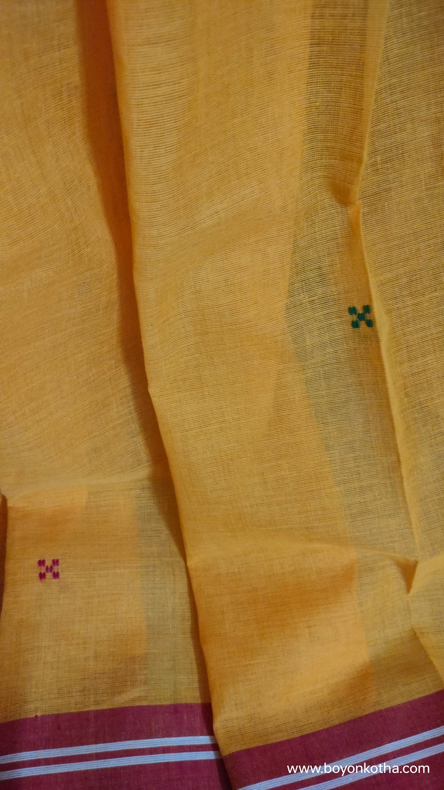 Golden Threads – Yellow Dhonekhali Handloom Cotton Saree