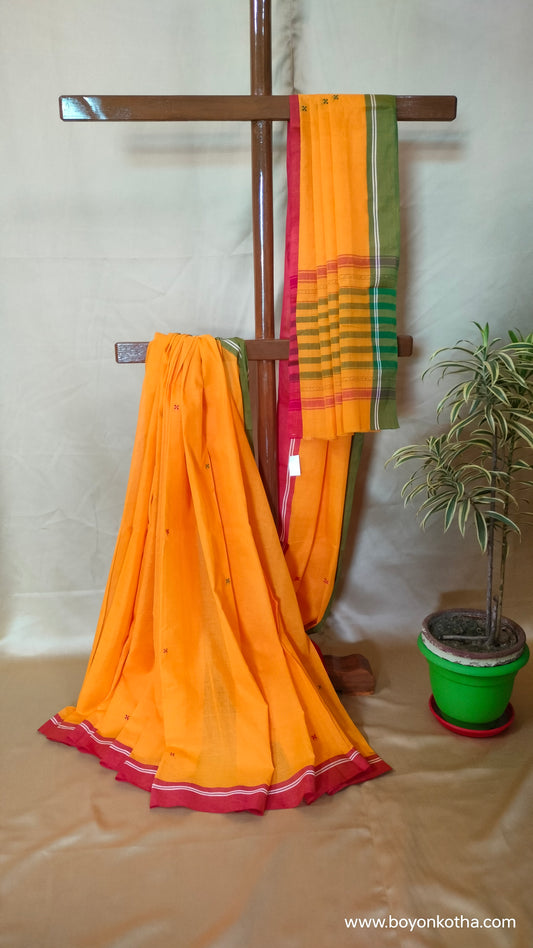 Golden Threads – Yellow Dhonekhali Handloom Cotton Saree