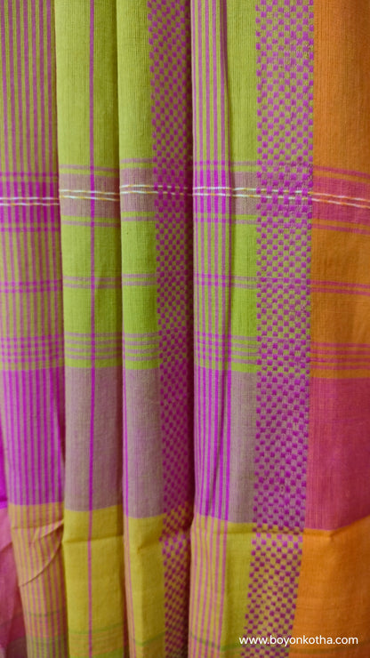 Shondher Suto - Neon Green Dhonekhali Handloom Cotton Saree