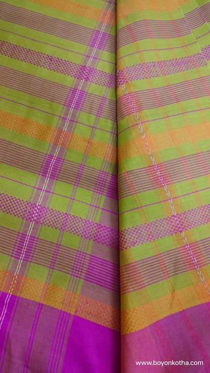 Shondher Suto - Neon Green Dhonekhali Handloom Cotton Saree