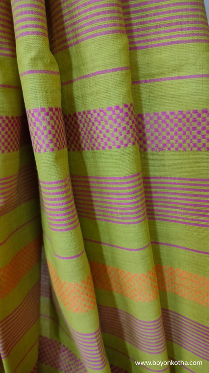 Shondher Suto - Neon Green Dhonekhali Handloom Cotton Saree