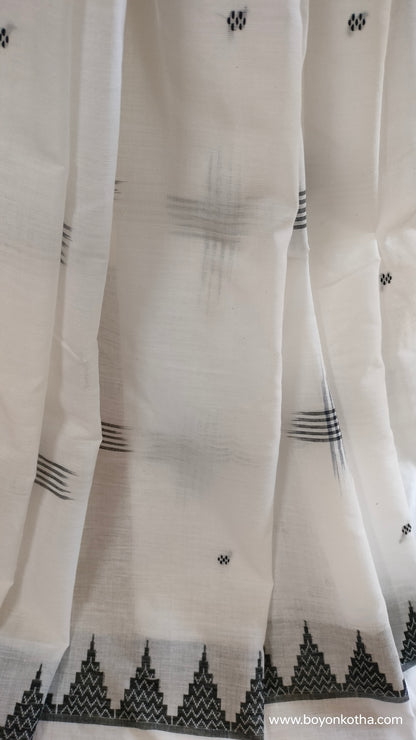 White Peaks - White and Black Dhonekhali Handloom Cotton Saree
