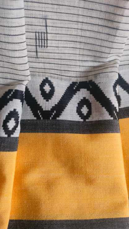 Basantarekha - Off-white Bengal Handloom Cotton Saree with Yellow Border