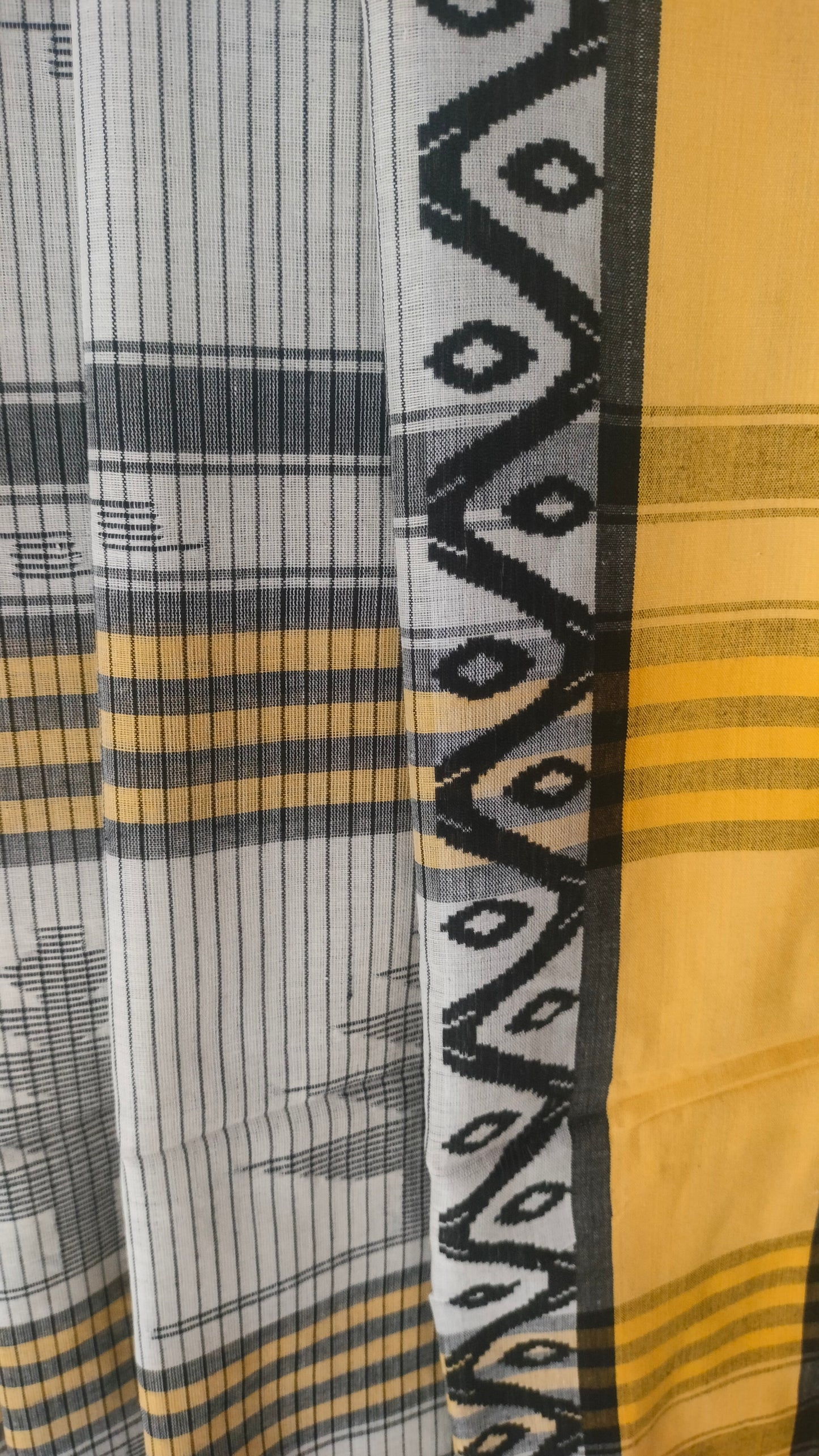 Basantarekha - Off-white Bengal Handloom Cotton Saree with Yellow Border