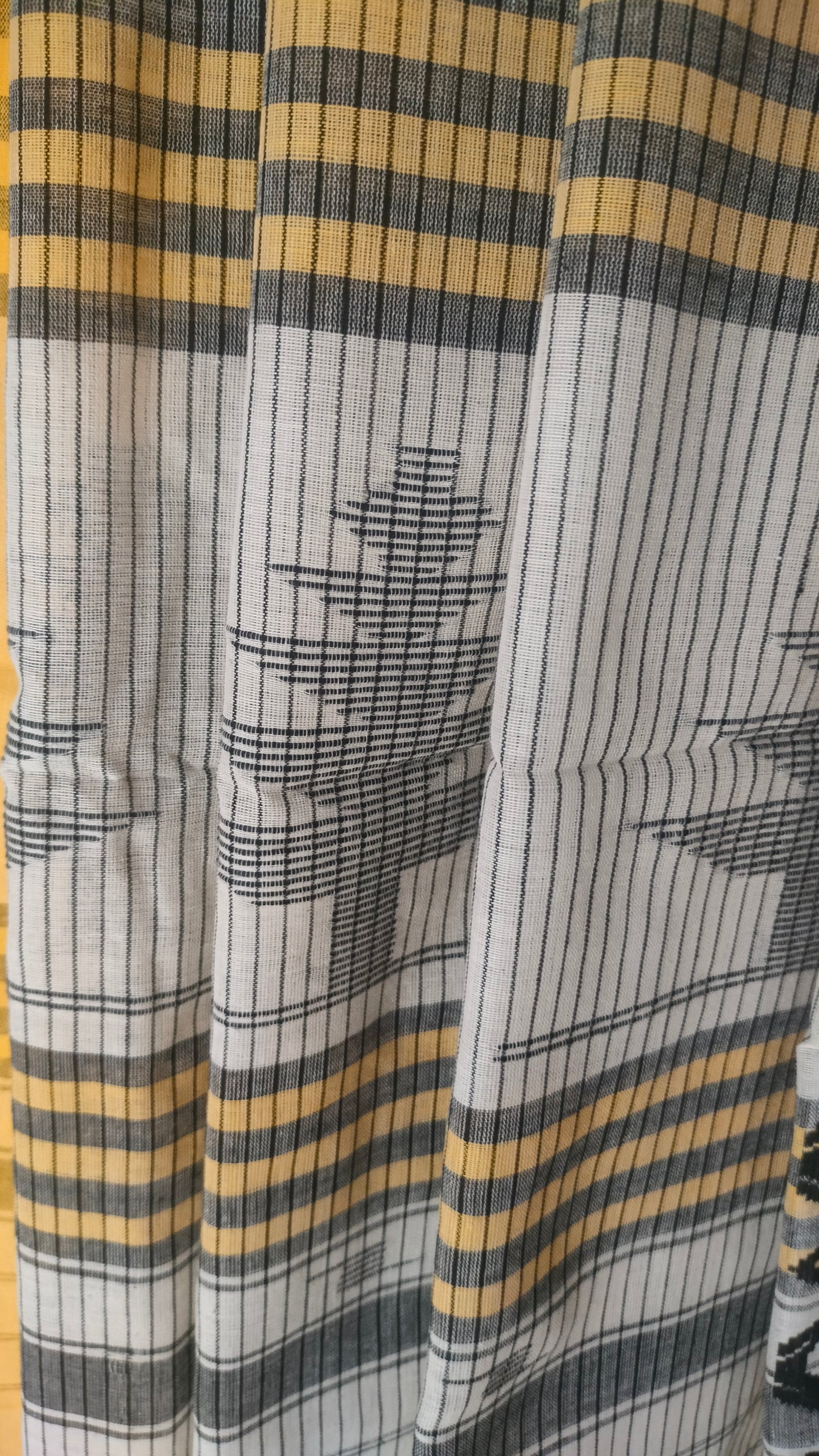 Basantarekha - Off-white Bengal Handloom Cotton Saree with Yellow Border