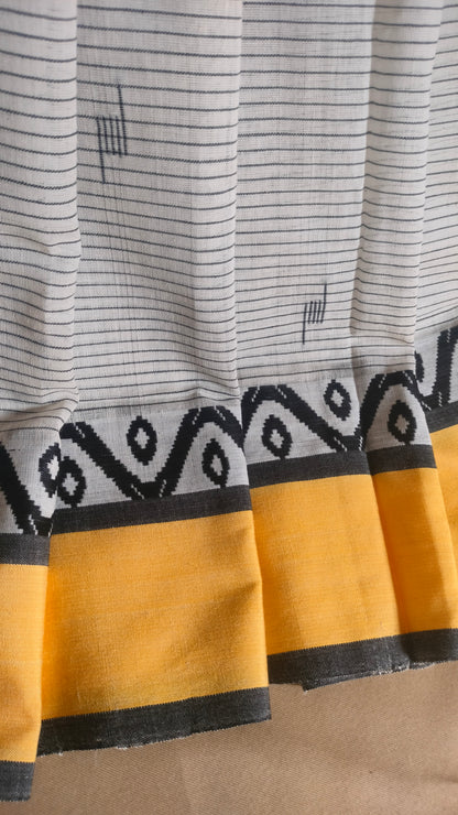Basantarekha - Off-white Bengal Handloom Cotton Saree with Yellow Border