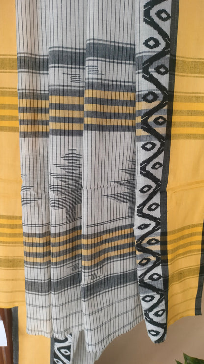 Basantarekha - Off-white Bengal Handloom Cotton Saree with Yellow Border