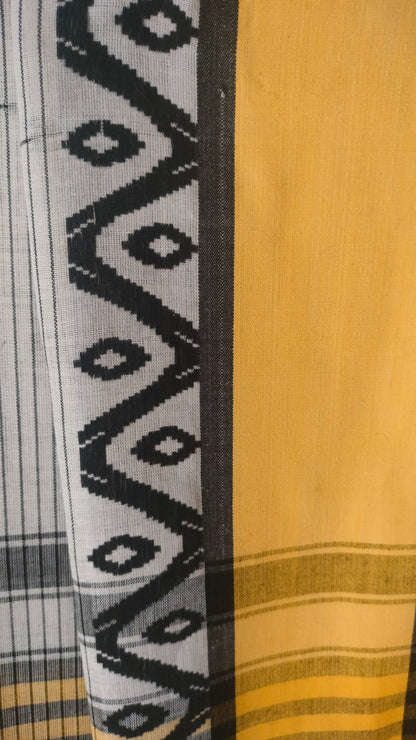Basantarekha - Off-white Bengal Handloom Cotton Saree with Yellow Border