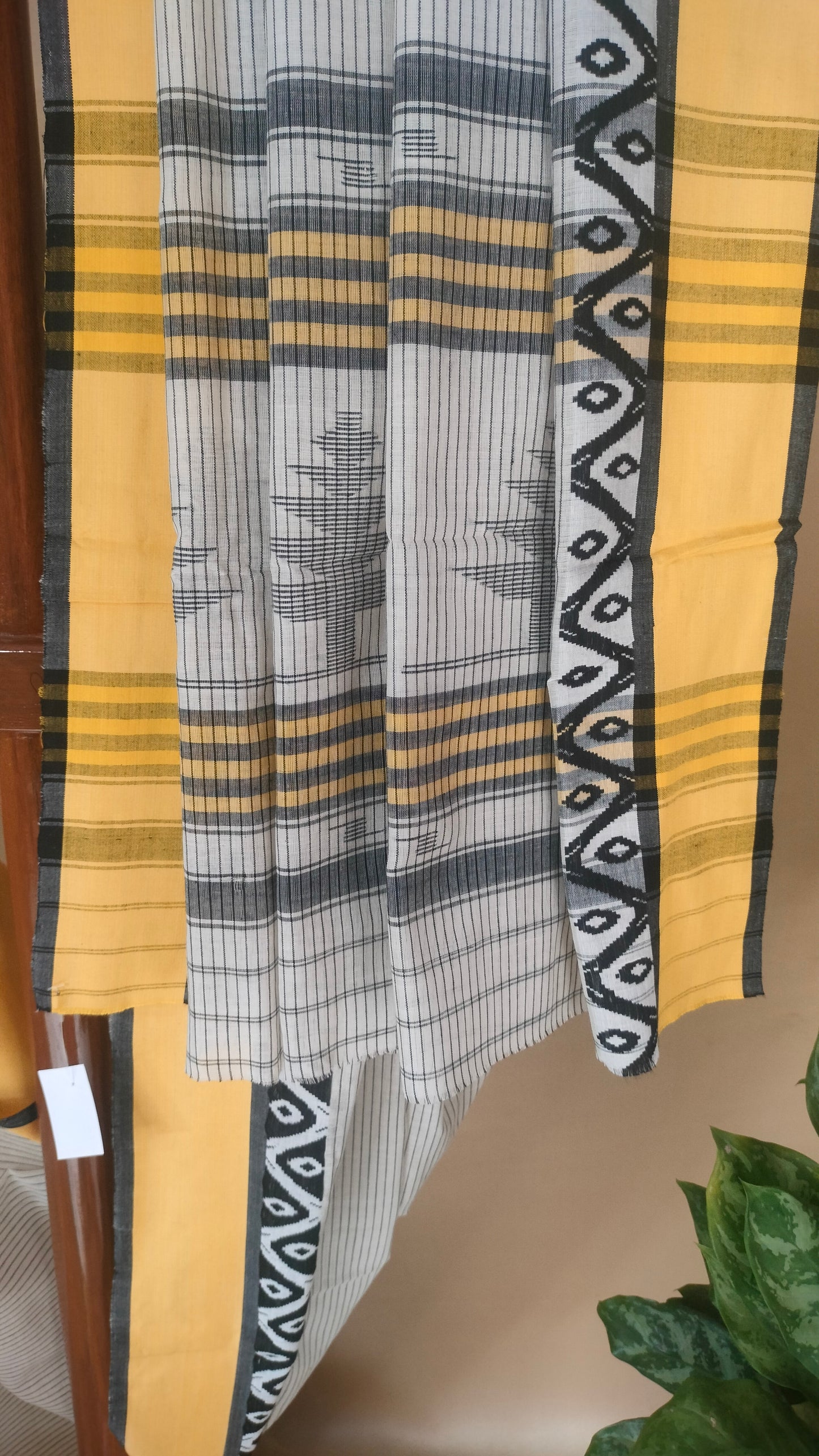 Basantarekha - Off-white Bengal Handloom Cotton Saree with Yellow Border