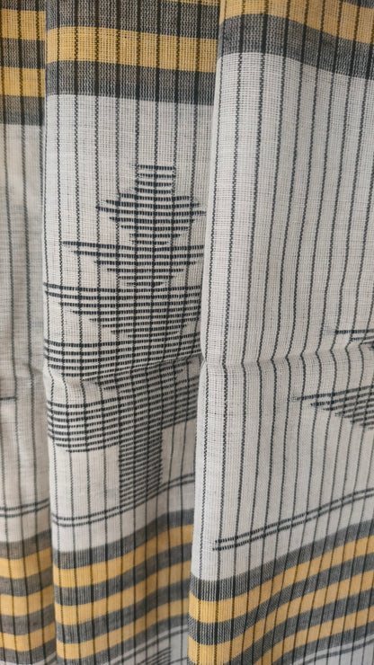 Basantarekha - Off-white Bengal Handloom Cotton Saree with Yellow Border