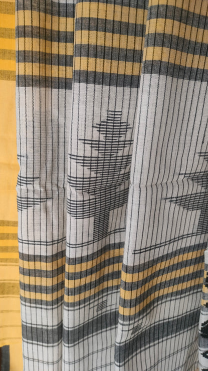 Basantarekha - Off-white Bengal Handloom Cotton Saree with Yellow Border