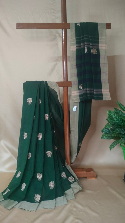 Nishibilashi - Bottle Green Dhonekhali Handloom Cotton Saree