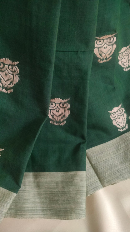 Nishibilashi - Bottle Green Dhonekhali Handloom Cotton Saree