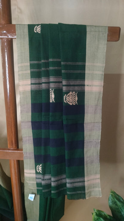 Nishibilashi - Bottle Green Dhonekhali Handloom Cotton Saree