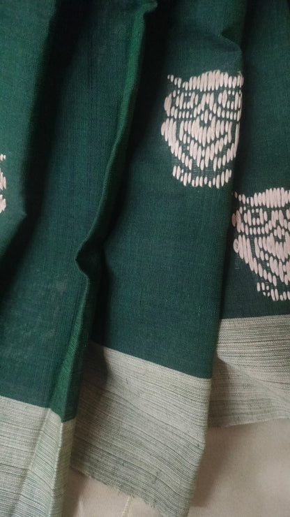 Nishibilashi - Bottle Green Dhonekhali Handloom Cotton Saree