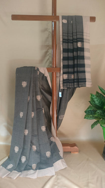 Dhushorbilashi - Grey Dhonekhali Handloom Cotton Saree