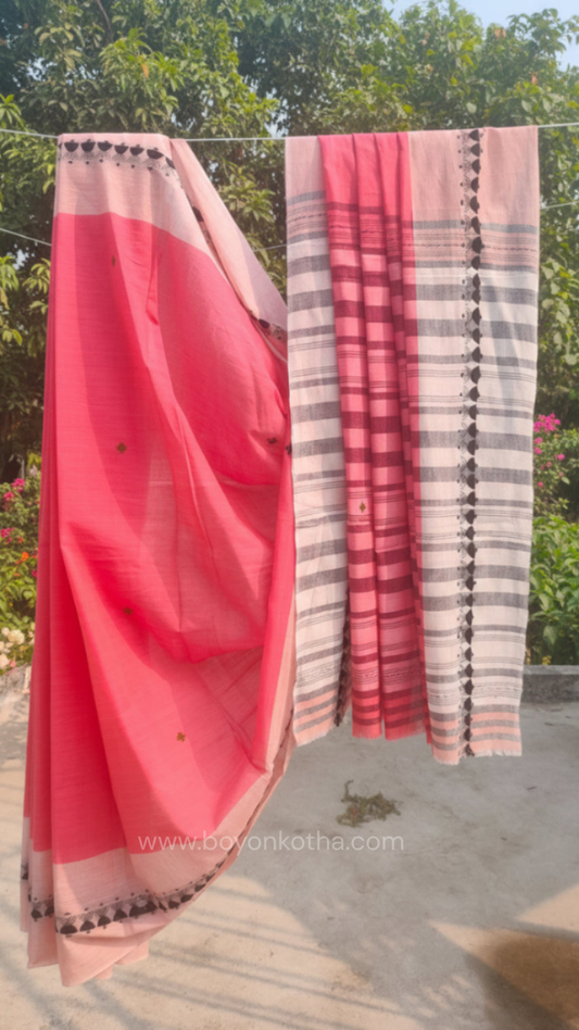 Snigdho Rong – Peach Dhonekhali Handloom Cotton Saree