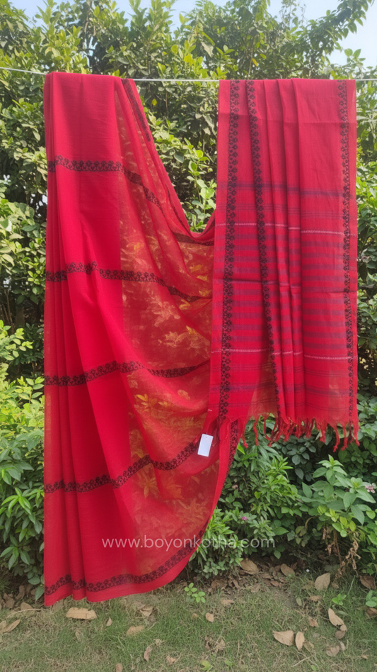Ranga Abha – Red Dhonekhali Handloom Cotton Saree