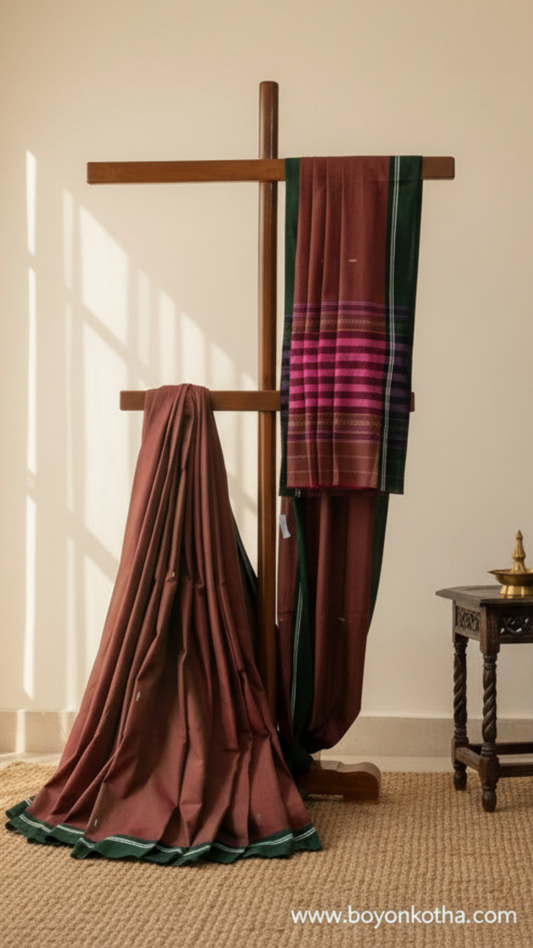 Mati’r Chhondo – Brown Dhonekhali Handloom Cotton Saree