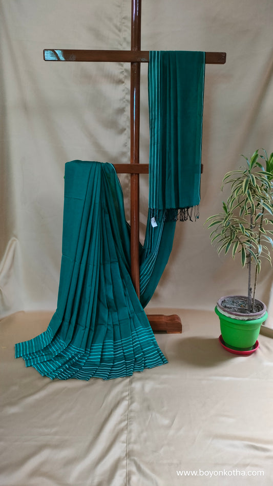 Whispers of Spring - Green Bengal Handloom Cotton Saree
