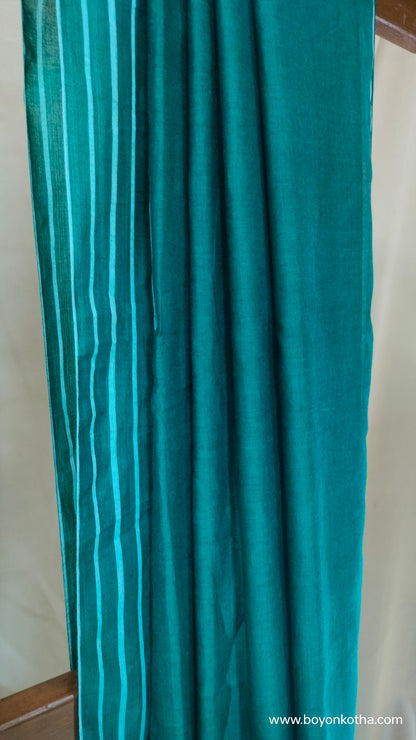 Whispers of Spring - Green Bengal Handloom Cotton Saree