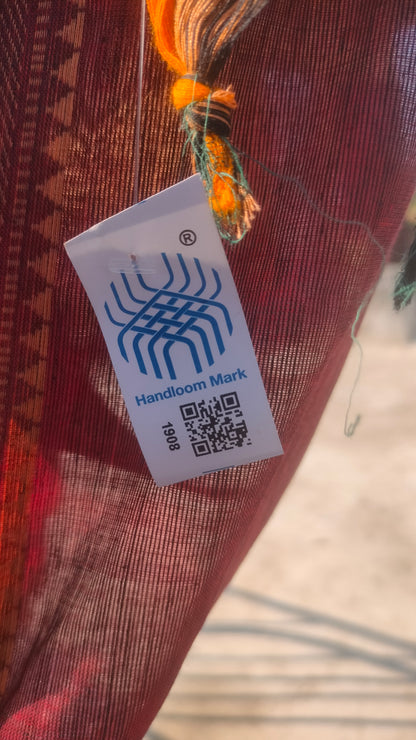 Laal Abha - Maroon Dhonekhali Handloom Cotton Saree