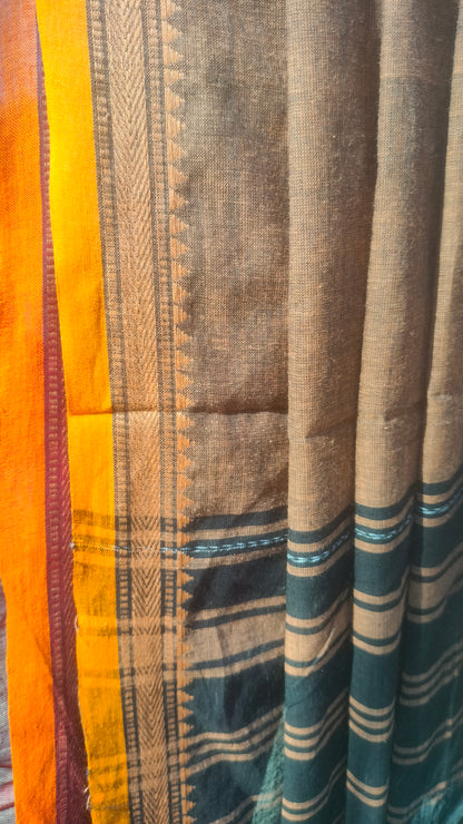 Laal Abha - Maroon Dhonekhali Handloom Cotton Saree