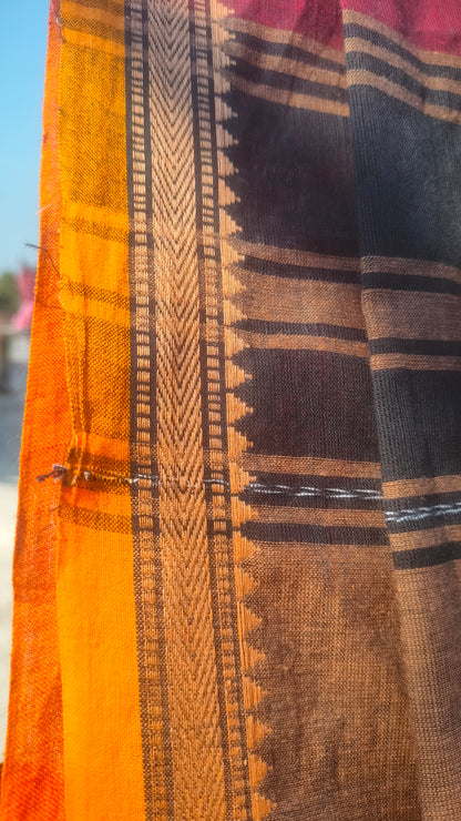 Laal Abha - Maroon Dhonekhali Handloom Cotton Saree