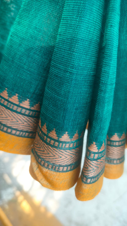 Neel Abha – Teal Dhonekhali Handloom Cotton Saree
