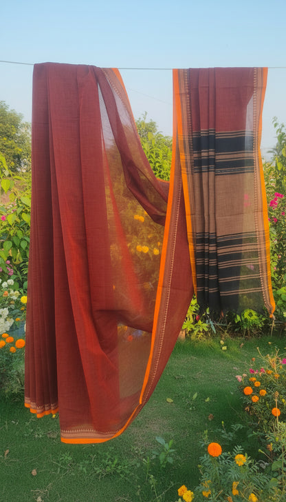 Ranga Mati – Rust Dhonekhali Handloom Cotton Saree